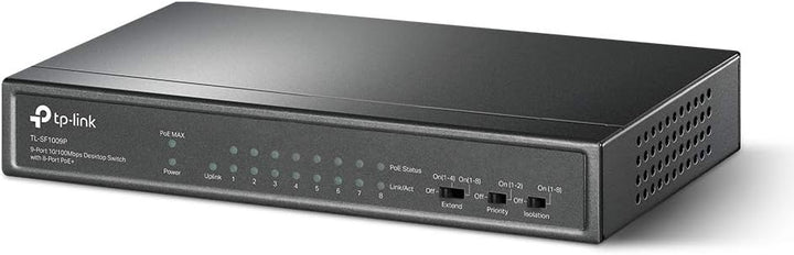 TP-Link TL-SF1009P 9-Port Fast Ethernet PoE Switch mit 8 PoE+ Ports(65 Watt, geschirmte RJ-45 Ports,