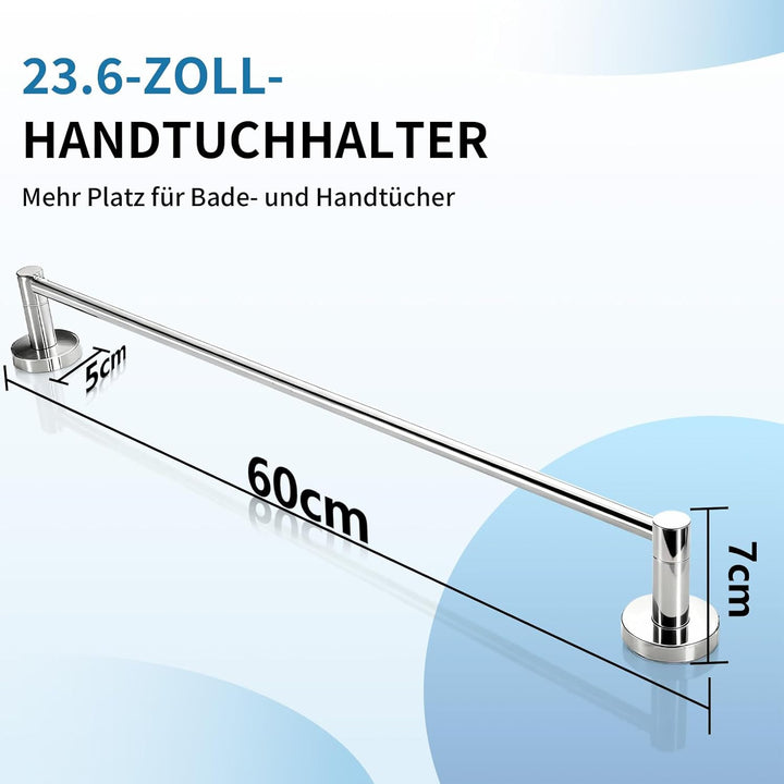 Handtuchhalter Edelstahl 60cm zur Wandmontage – Einzelne Handtuchstange mit Bohren – Rostfreier Bad