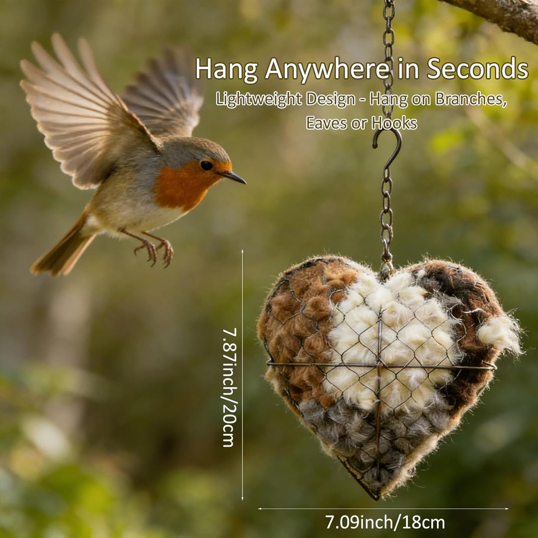 KEAGAN Vogelnistherz Handgefertigtes Faser-Vogel-Nestherz Naturwolle, 1 herzförmiger Kolibri-Nistpla