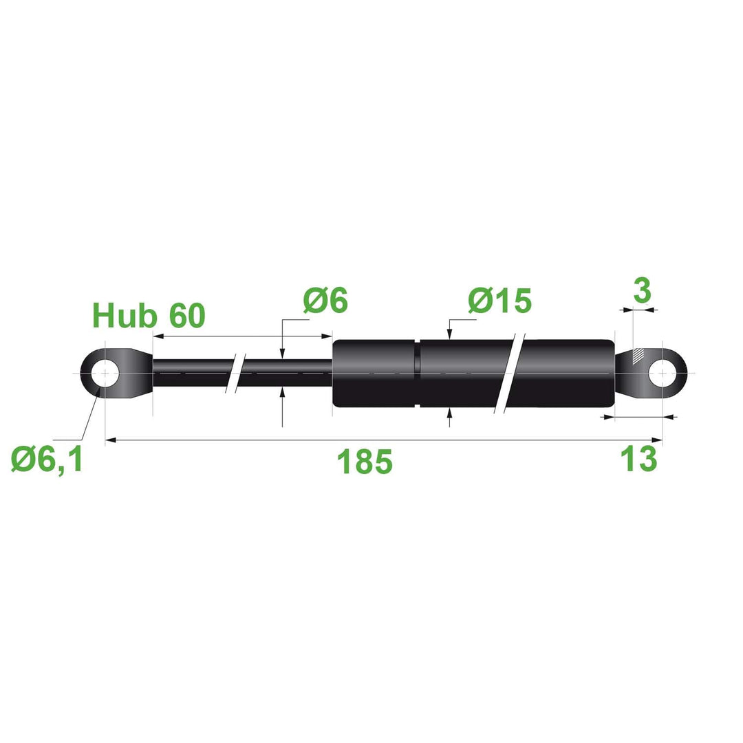 Gasdruckfeder 6/15 6,1 Hub=60 L=185 mm 50N(0217)