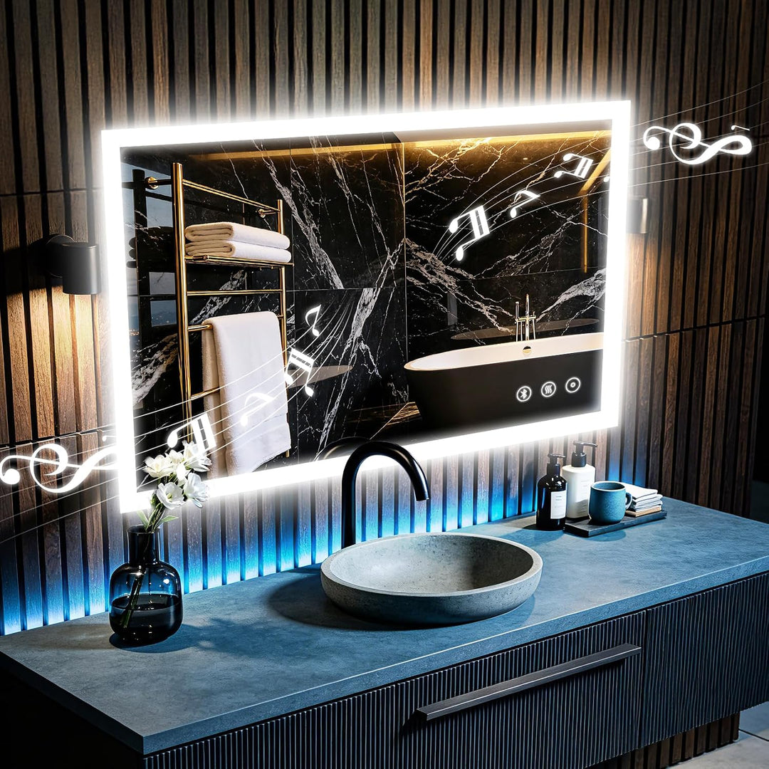 Dripex LED Badspiegel 80x60cm, Badezimmerspiegel mit Bluetooth und Steckdose 60L x 80B cm mit Steckd