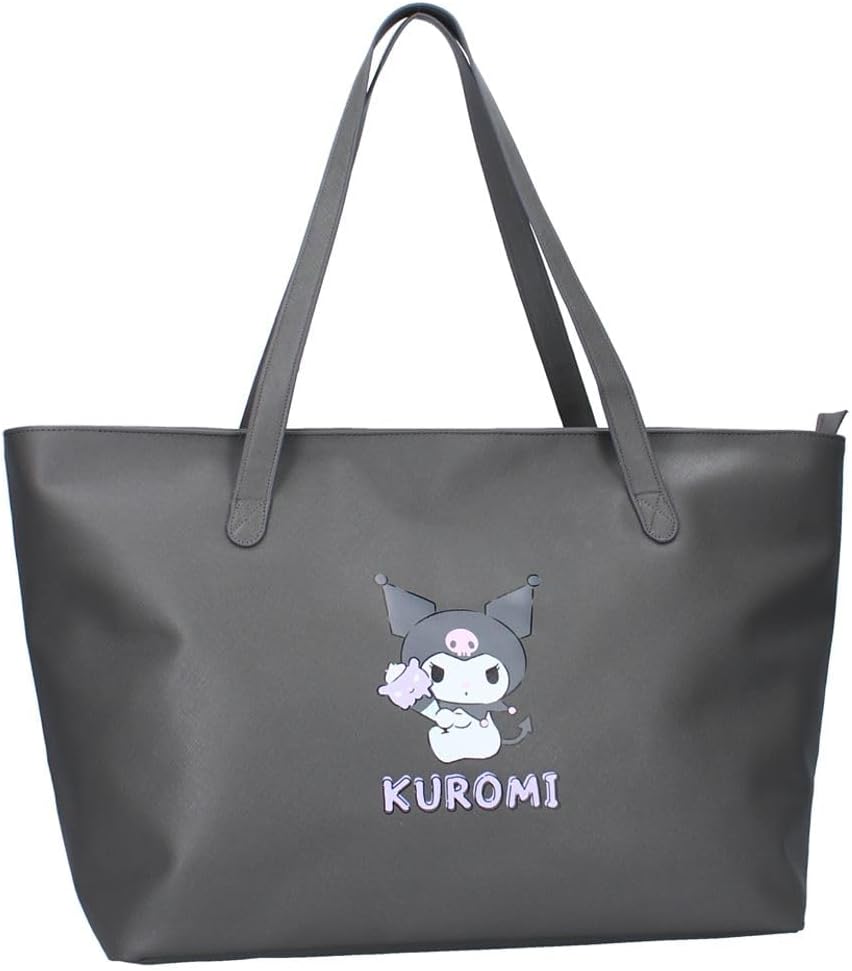 Grosse Damen Shopping-Tasche | grau | Kunstleder | Kuromi