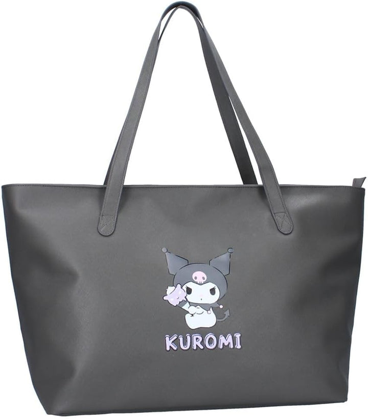 Grosse Damen Shopping-Tasche | grau | Kunstleder | Kuromi