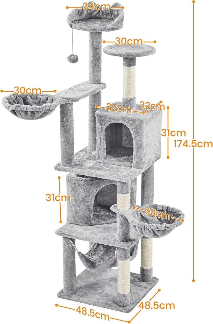 Yaheetech XXL Katzenkratzbaum 175 cm deckenhoch Kratzbaum für grosse Katzen, Stabil Kletterbaum mit