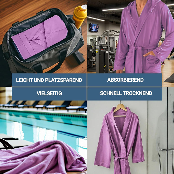 Dorian Home Bademantel aus Mikrofaser für Herren und Damen, Unisex, mit praktischen Taschen und Kapu