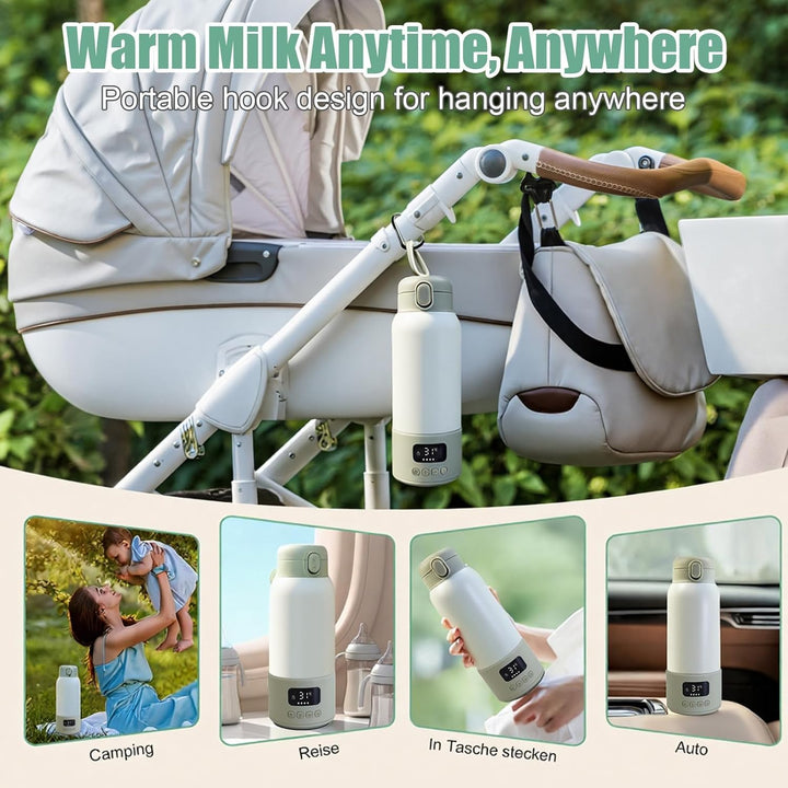 Tragbarer Flaschenwärmer - 500ml Flaschenwärmer Baby Unterwegs, 35~70 °C Schnell Aufheizen, 32-37 °C
