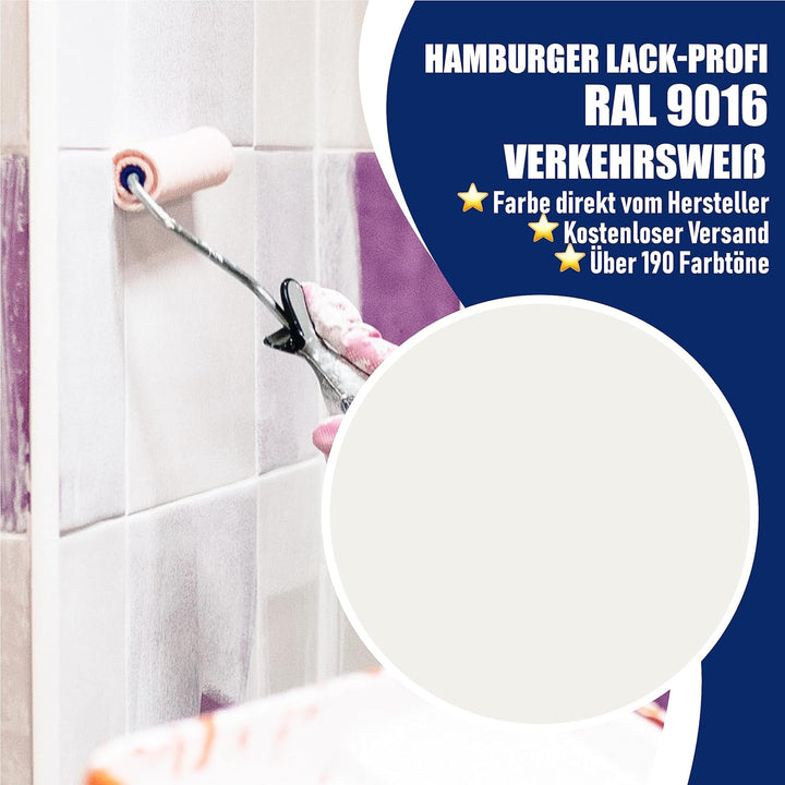 Fliesenlack MATT Verkehrsweiss RAL 9016 Weiss Fliesenfarbe im SET // Hamburger Lack-Profi (2,5 L) 2.