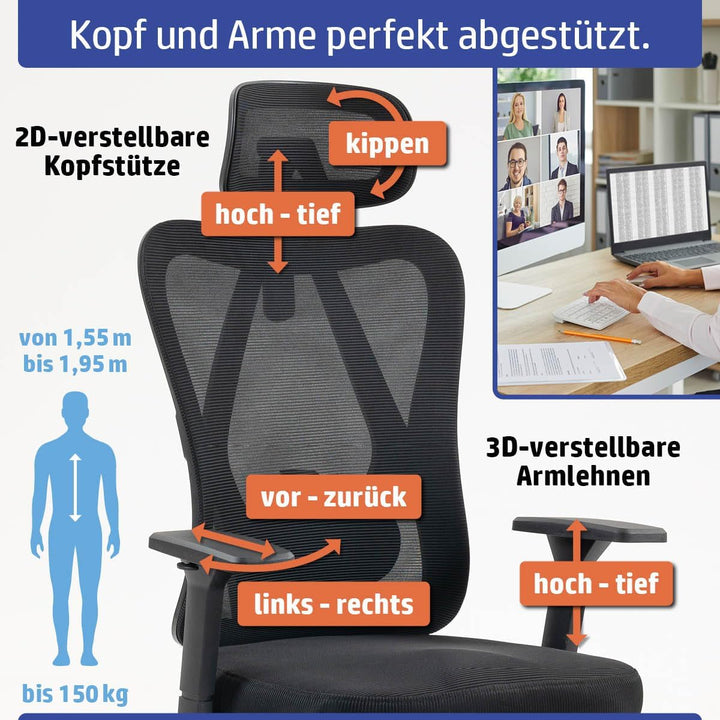 Bürostuhl Schreibtischstuhl | verstellbare Armlehnen & Kopfteil | 6 Modelle | Ergonomisch | stufenlo