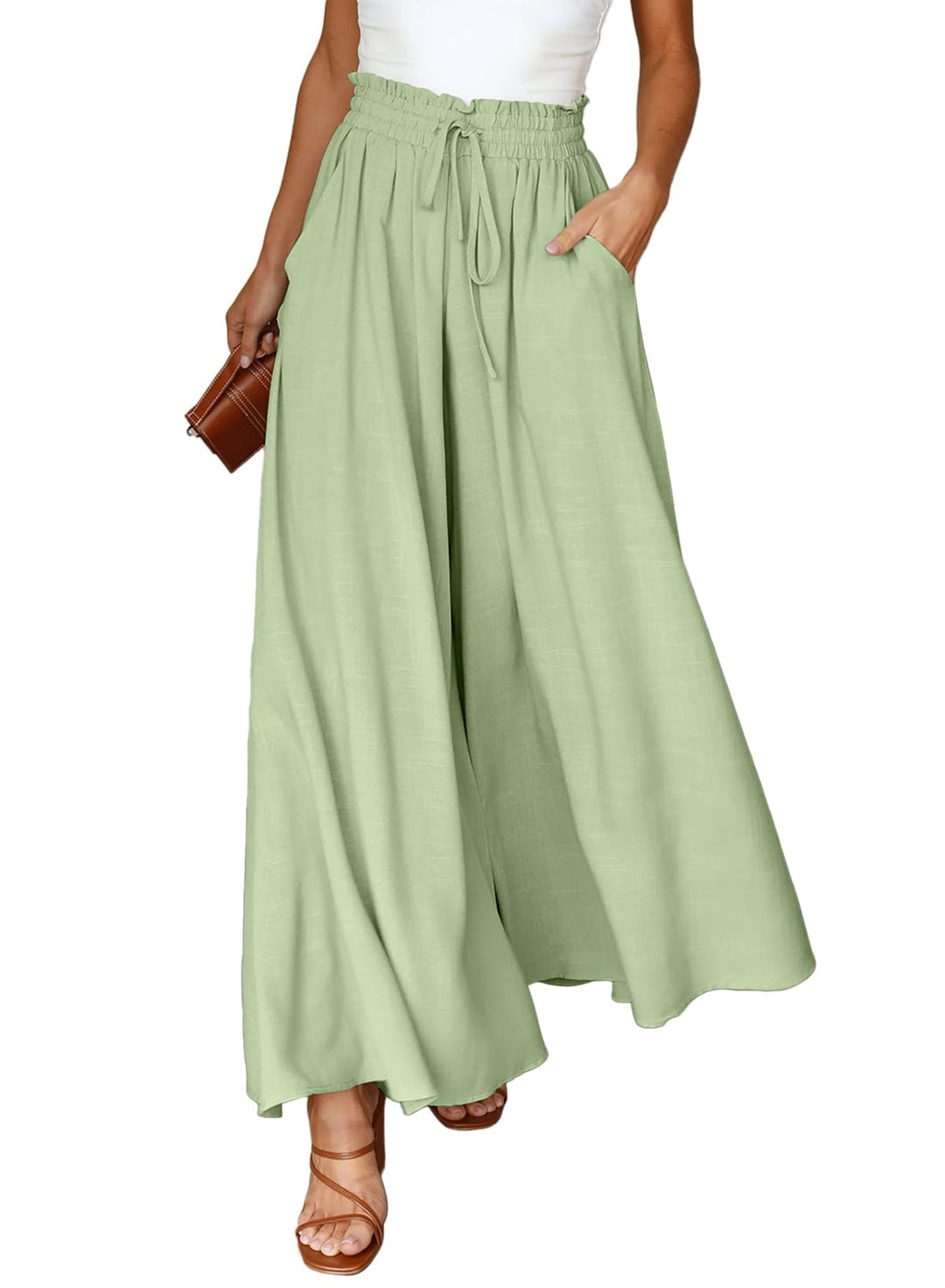 Dokotoo Sommerhose Damen Leicht Palazzo Hose Elegant Sommer High Waist Baggy Leinenhose Freizeithose