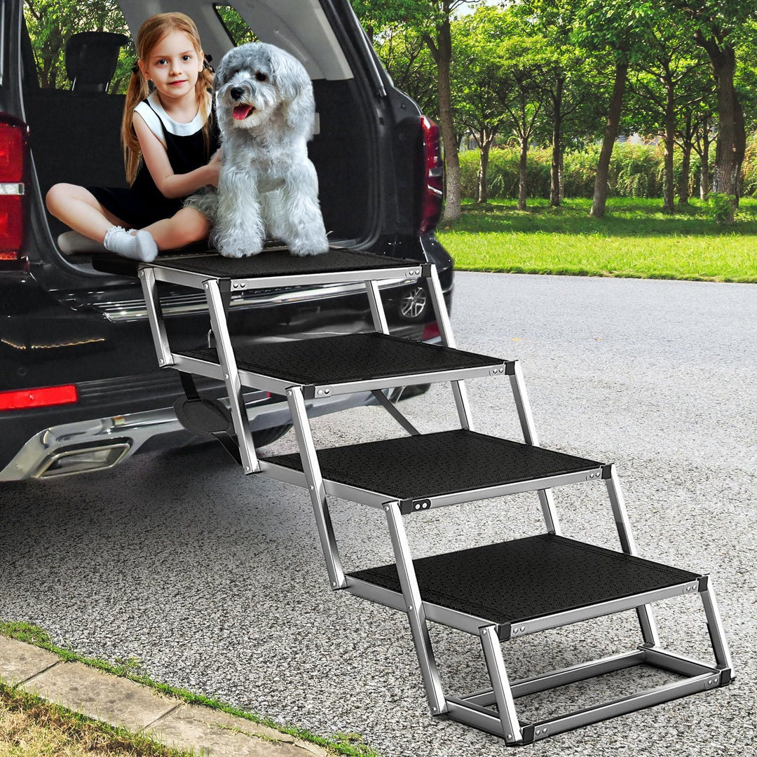 Hundetreppe Für Grosse Hunde, Extra Breit 4 Stufen Hunderampe Klappbar, Leichte Und rutschfeste Hund