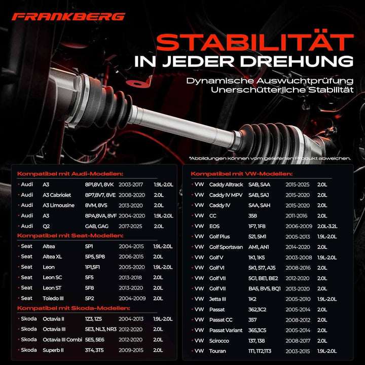 Frankberg 1x Antriebswelle Vorderachse Links Kompatibel mit Golf VI Cabriolet 517 2.0L 2011-2016 A3