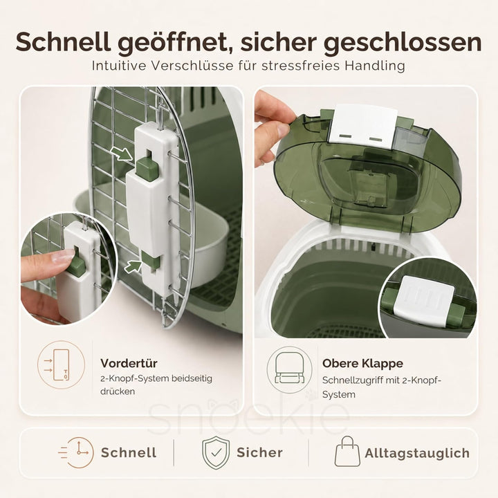 SNOEKIE Katzen Transportbox mit 2 Öffnungen, 49,5 x 32 x 32,6 cm, Haustierbox für Katzen &amp; kleine Hu