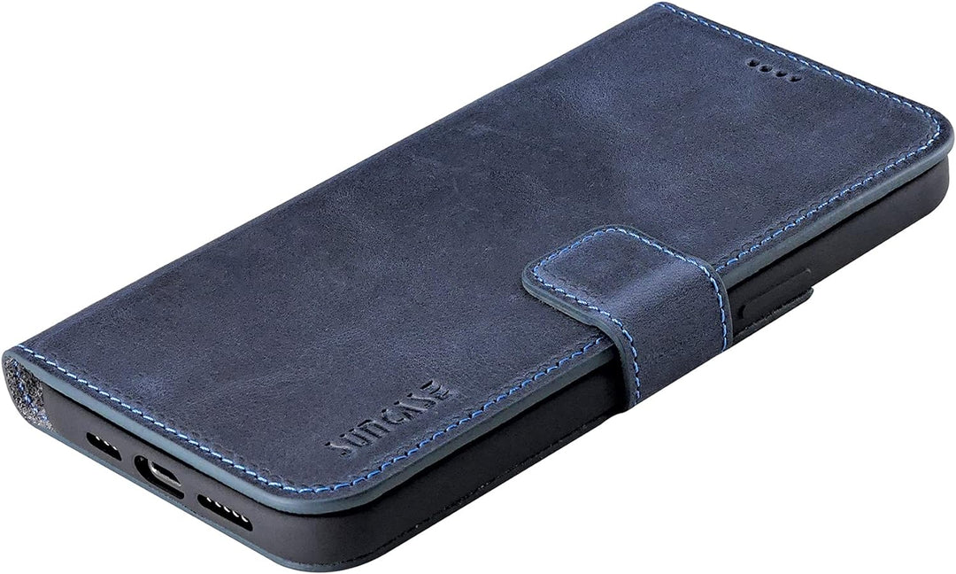 Suncase Book-Style Hülle kompatibel mit iPhone 12 (6.1") Leder Tasche (Slim-Fit) Lederhülle Handytas