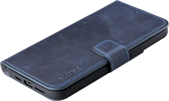 Suncase Book-Style Hülle kompatibel mit iPhone 12 (6.1") Leder Tasche (Slim-Fit) Lederhülle Handytas