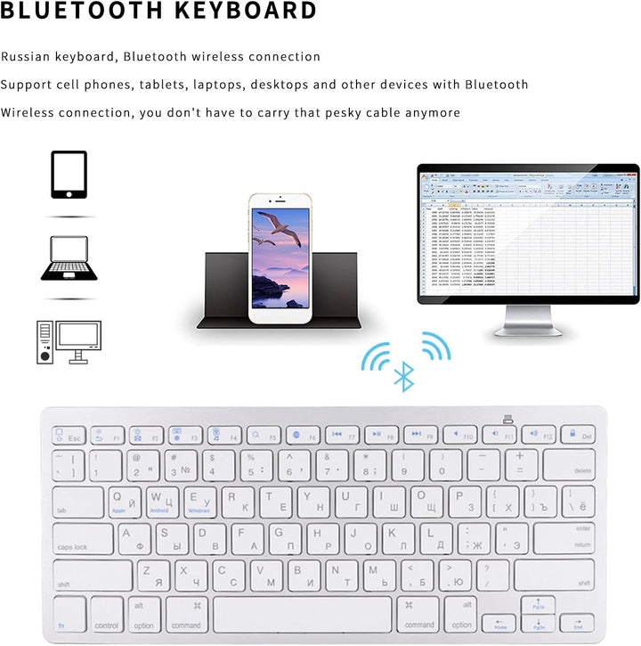 Russische Bluetooth-Tastatur, 78 Tasten Ultradünne schwebende Taste Russische drahtlose Tastatur für