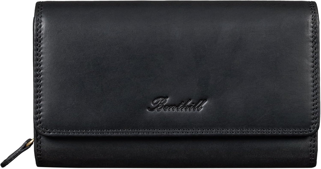 Benthill Damen Portemonnaie XXL mit RFID-Schutz | Echt-Leder Damen Geldbörse Gross | Grosse Vintage