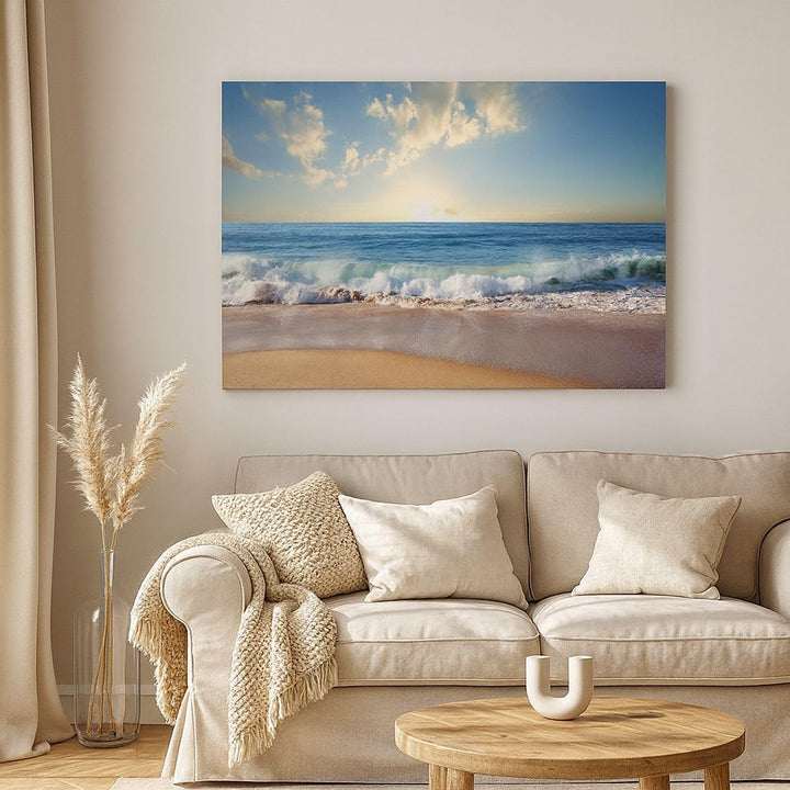 Bilder auf Leinwand 100x70cm Leinwandbild mit Rahmen Meer Ufer Wasser Gross Wanddeko Bild Schlafzimm