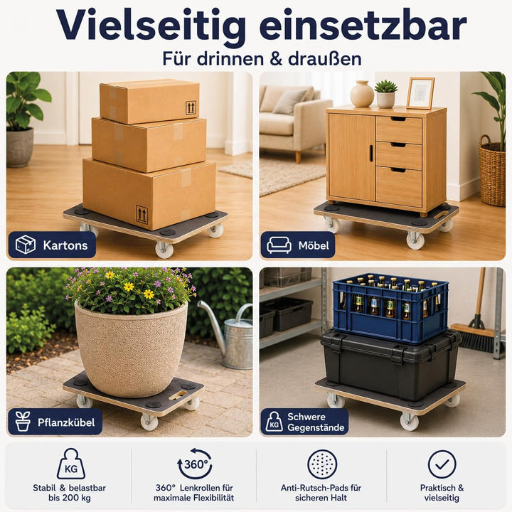 Bituxx Transportroller Möbelroller Rollbrett Umzugsroller Allzweckroller Rechteck Schichtholz 58 x 2
