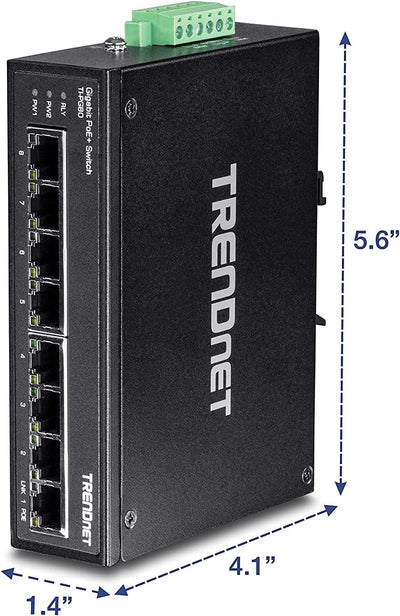 TRENDnet TI-PG80 8-Port gehärteter industrieller, nicht verwalteter Gigabit-PoE + DIN-Schienen-Switc