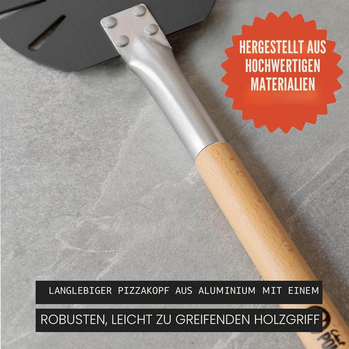 Chef Pomodoro Pizzaschieber – Pizzaschaufel – Pizza Schaufel Metall – Aluminium Pizzaschieber mit Ho