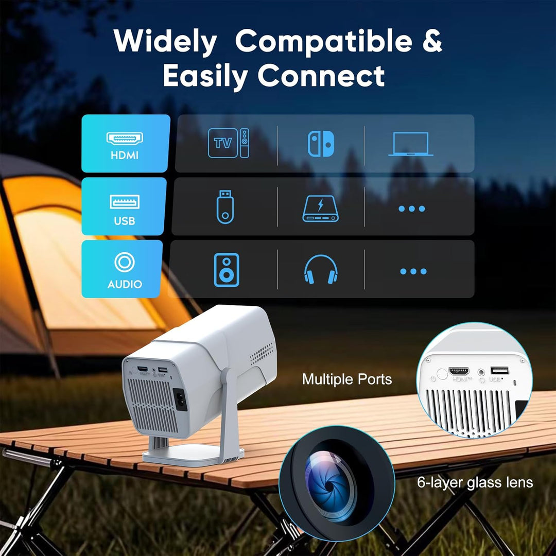 Portable Mini Beamer - Unterstützt 4K 1080P | Auto Trapezkorrektur | 270° Drehung Tragbarer Heimkino