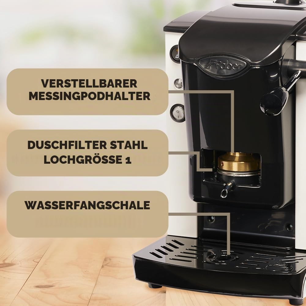 FABER COFFEE MACHINES | Plast-Schlitzmodell | Kaffeepadmaschine für ESE-Pads 44 mm | Einstellbarer M