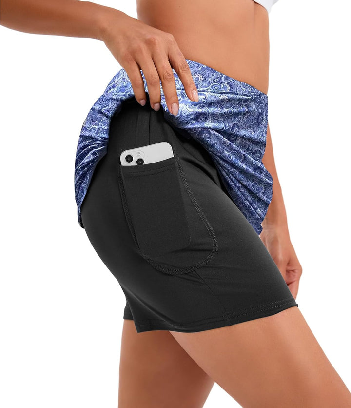 Timuspo Damen Activewear Knielanger Hosenrock mit Innenshorts Athletischer Tennisrock mit Hoher Tail