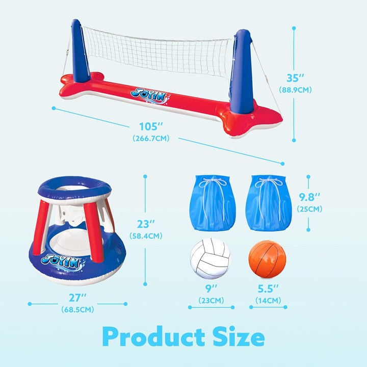 JOYIN Aufblasbare Pool Float Set, Volleyballnetz & Basketballkörbe & Bälle für Kinder und Erwachsene