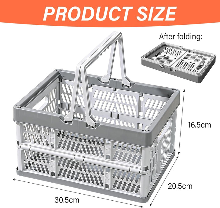 2 Stück Faltbarer Klappbox Klein, Klappbar Tragbarer Korb mit Henkel Faltbox Plastik Klappbox Campin