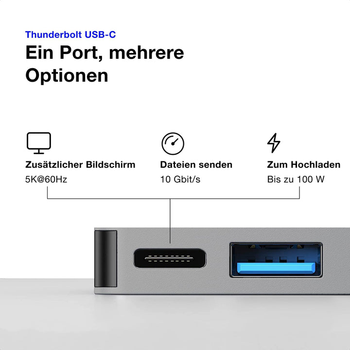 MacBook USB-C Hub – HDMI, SD-Kartenleser, USB 3.0, Thunderbolt, kompatibel mit MacBook Pro und MacBo