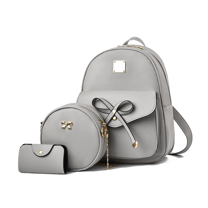 SUKUTU Frauen Rucksack Wasserdichte PU Leder Mode Schultaschen 3 PCS Mädchen Bowknot Cute Mini Daypa