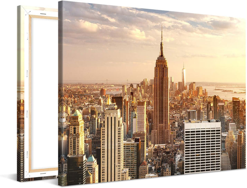 PICANOVA – Bild auf Leinwand Manhattan Empire State Building 100x75cm – Leinwandbild – Premium Leinw