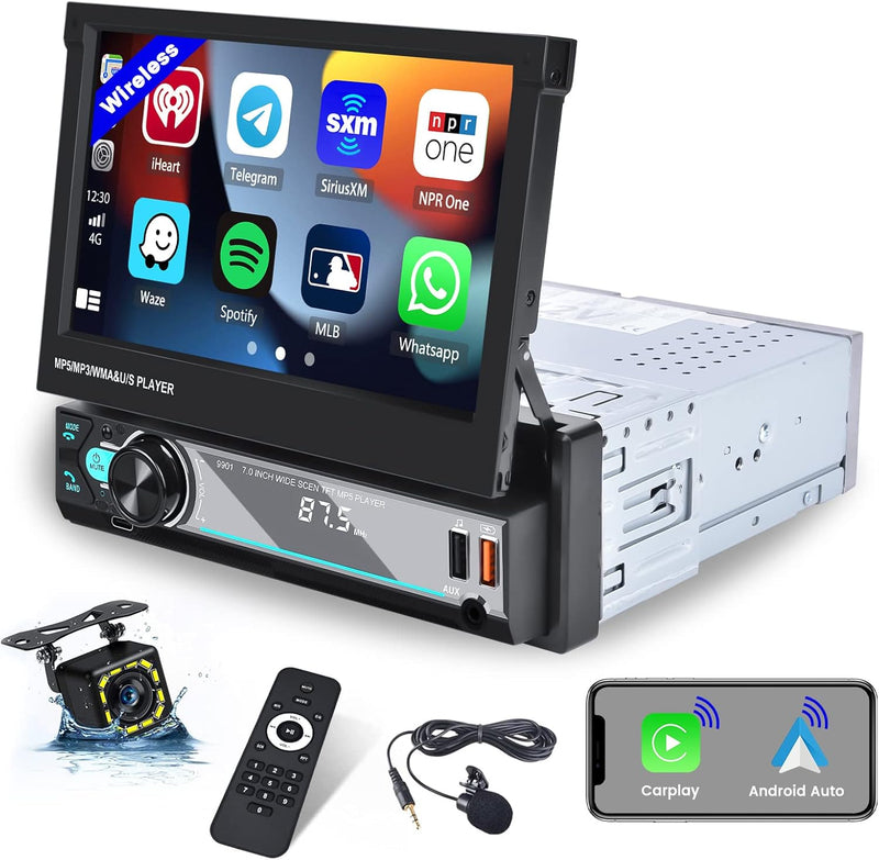 Hikity Wireless Carplay Autoradio mit Blidschirm 1 Din Autoradio Bluetooth mit 7 Zoll Manuelles Ausf