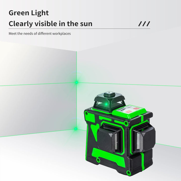 TOPWAY Kreuzlinienlaser Grün 3x360 Grad 3D Linienlaser 12 Linien, Selbstnivellierender Laser Level F