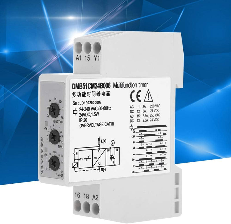 Mehrfachspannungs-Zeitrelais-Ausschalter mit 7 Funktionswahlmöglichkeiten DC 24V & AC 24-240V,Relais