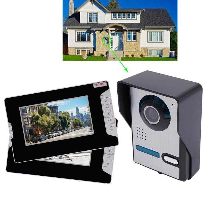7" 2-Haus Video TüRsprechanlage Gegensprechanlage Mit Monitor TüRklingel Kamera Draht Klingel Sprech