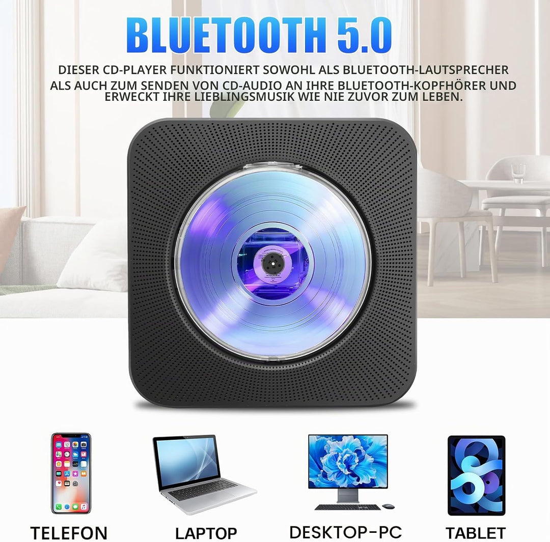 Tragbarer CD-Player für Zuhause mit Lautsprechern - Bluetooth Desktop CD-Player Eingebaute HiFi-Laut