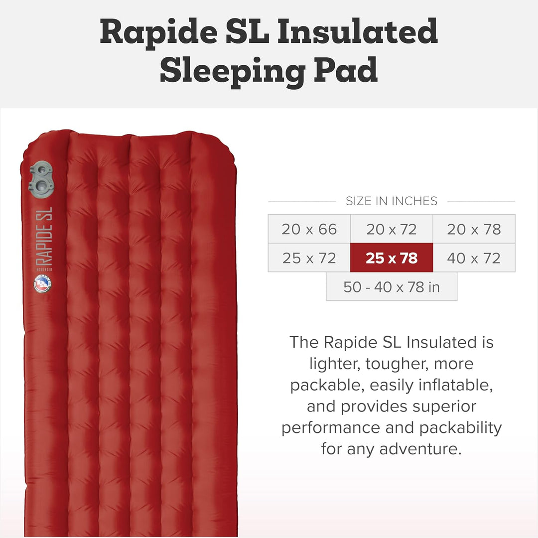 Big Agnes Rapide SL Insulated Isomatte, 64x198cm, rot Breit lang (25 x 78 cm), Breit lang (25 x 78 c