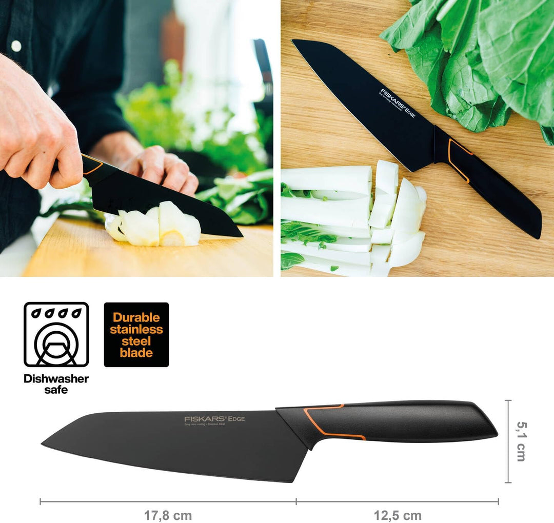 Fiskars Santoku-Messer, Modernes Design, Gesamtlänge: 29 cm, Qualitätsstahl/Kunststoff, Edge, 100309