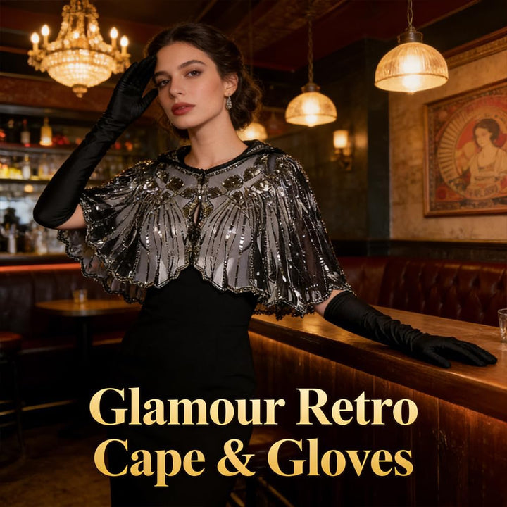 1920er Jahre Retro Schal Set mit Pailletten &amp; Perlen 2 Stück, Umschlagtuch Cape für Damen, Lange Sat
