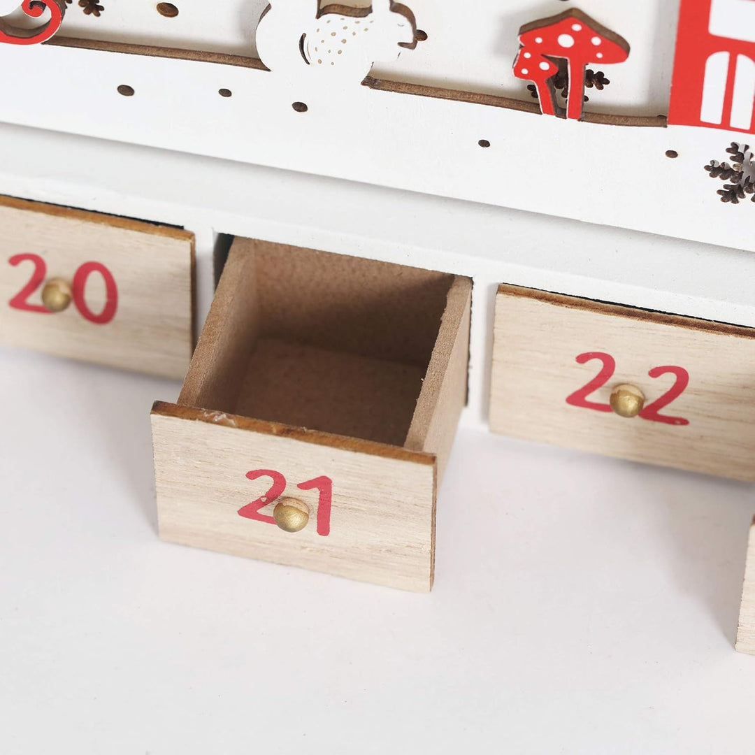 BRUBAKER Adventskalender aus Holz zum Befüllen - Weihnachtsmann im Wald mit LED-Beleuchtung - Wieder