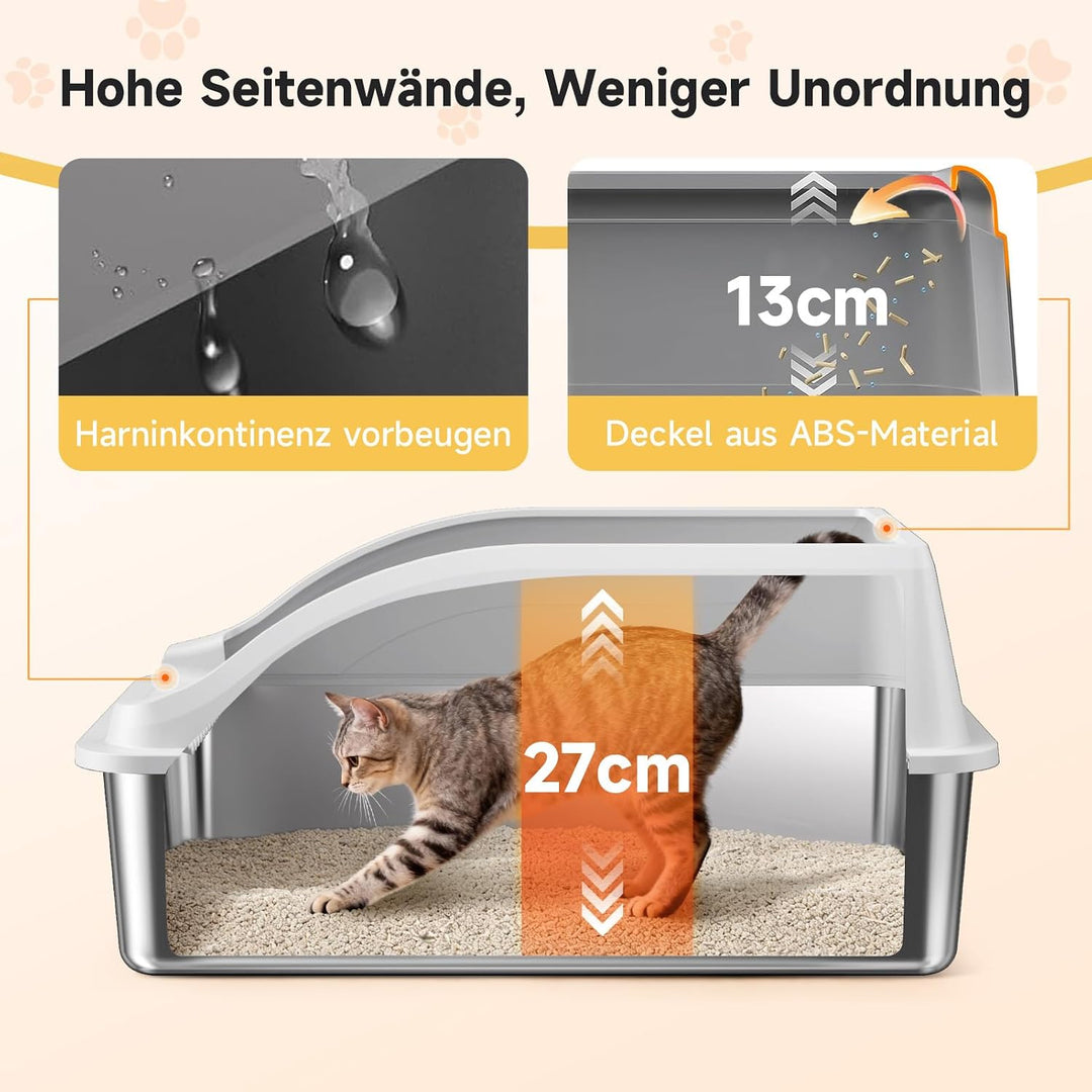 Edelstahl Katzentoilette XL, Schrägwand, Kratzfest, geruchsfrei | Porenfrei, leicht reinigbar. Schrä