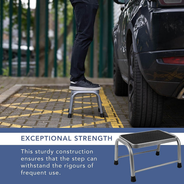 HEFTMAN Grauer Tritthocker – robuster, einzelner Wohnwagen-Tritthocker mit rutschfesten Rillen und G
