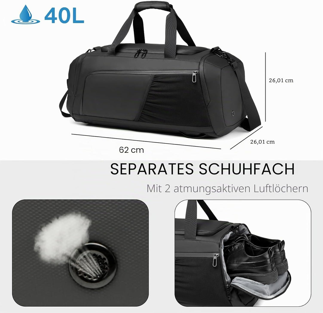 Sporttasche Herren Reisetasche 40L Sporttaschen mit Schuhfach Nassfach Wasserdicht Trainingstasche m