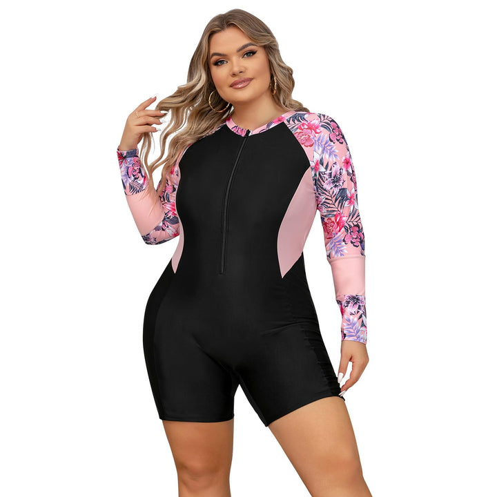 Odizli Badeanzug Damen Grosse Grösse Kurzarm/Ärmellos Blumen Druck Kurz Rashguard Bademode Surfanzug