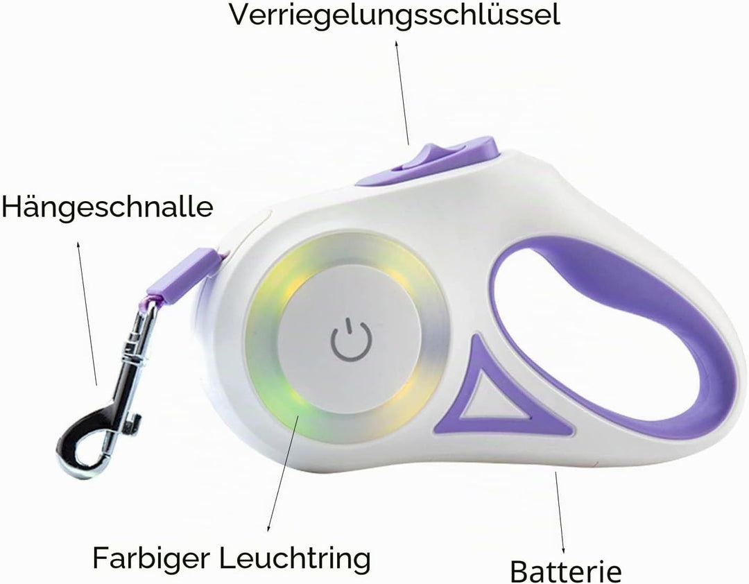 Ausziehbare LED-Hundeleine, Ausziehbare Haustierleine Mit Buntem LED-Licht, Ergonomischer Griff, Hun