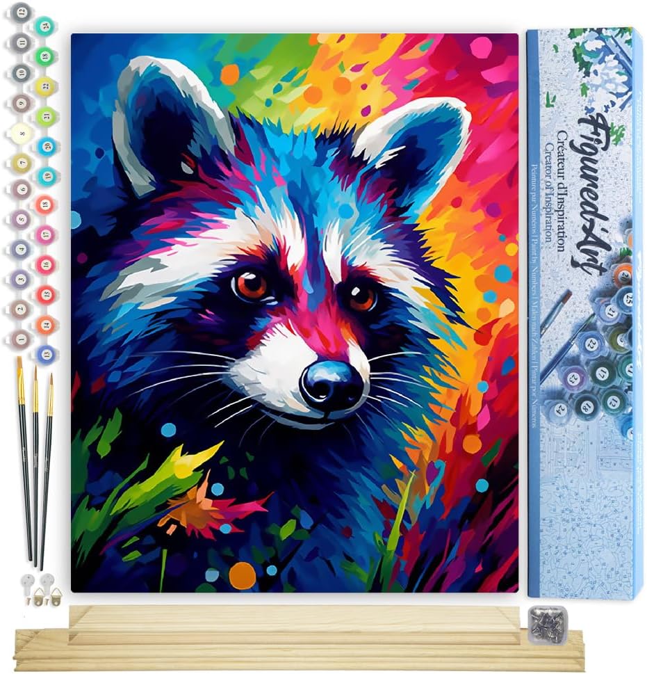 Figured'Art Malen Nach Zahlen Erwachsene Mit Rahmen Waschbär Farbenfroh Abstrakt - Paint by Numbers