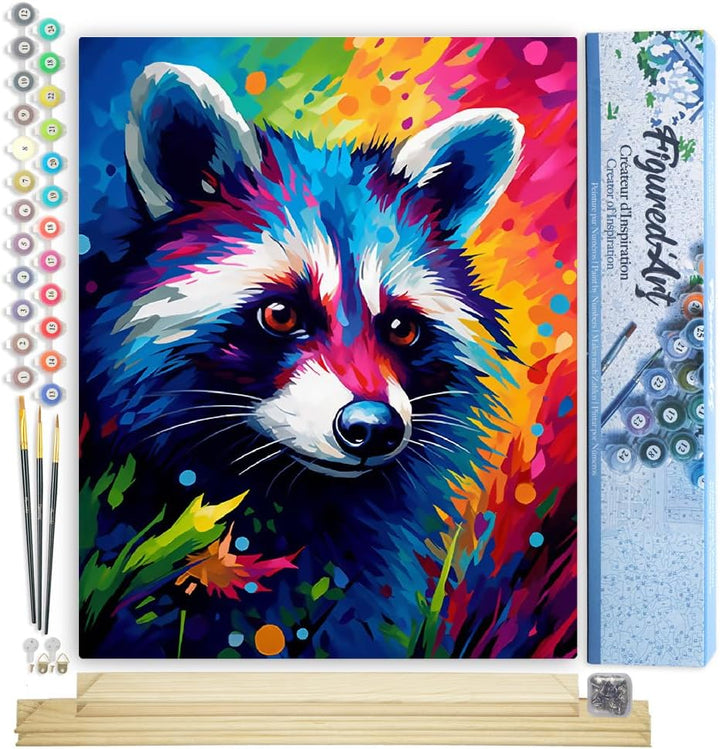 Figured'Art Malen Nach Zahlen Erwachsene Mit Rahmen Waschbär Farbenfroh Abstrakt - Paint by Numbers