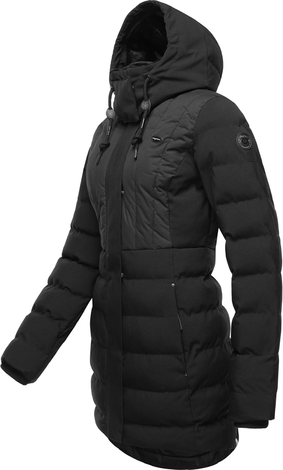 Ragwear Damen Wintermantel Warmer wasserdichter Steppmantel lang mit Kapuze Ashanta Block XS-6XL L B