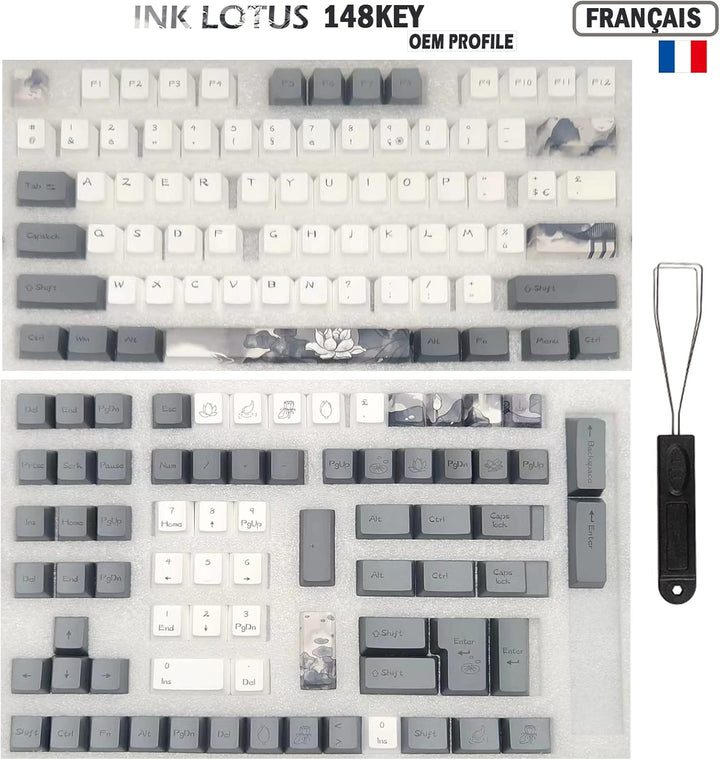MOLGRIA Ink Lotus Benutzerdefinierte Tastenkappen, 140 Set für Gaming-Tastatur, PBT OEM-Profilfarbst